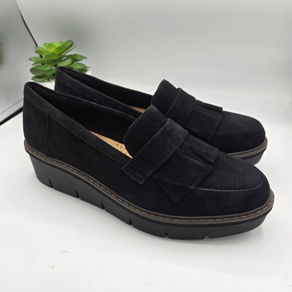 Clarks Black Suede Loafers - Picture 1 of 5